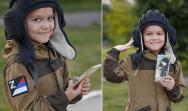 В России новый символ войны: старуху с флагом массово меняют на мальчика в шлеме