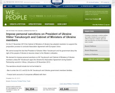 Петицию о санкциях против Януковича на сайте Белого дома уже поддержали более 45 тыс. человек