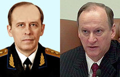 Руководители ФСБ в 1999-2010 годах Александр Бортников и Николай Патрушев. Фото с сайта ФСБ и кадр телеканала 