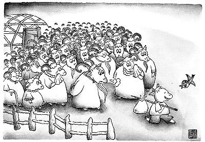 Рисунок Хиао ХУ. Из работ, присланных на I Международный конкурс карикатур, посвященный 10-летию независимости.