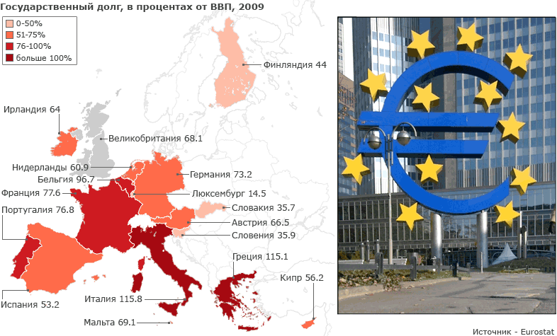 Карта: экономический кризис в Европе