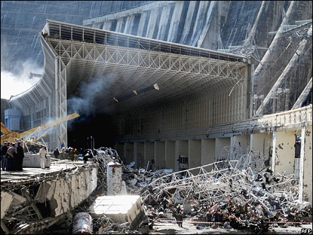 Разрушения после аварии на Саяно-Шушенской ГЭС